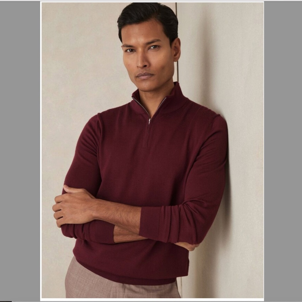 REISS Men's Half-Zip Merino Wool Pullover Sweater EUC/sz M